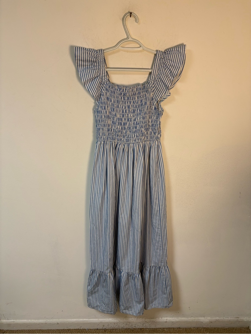 Mud Pie Womens Smocked Stripe Blue & White' Maxi Dress Small - Picture 4 of 11